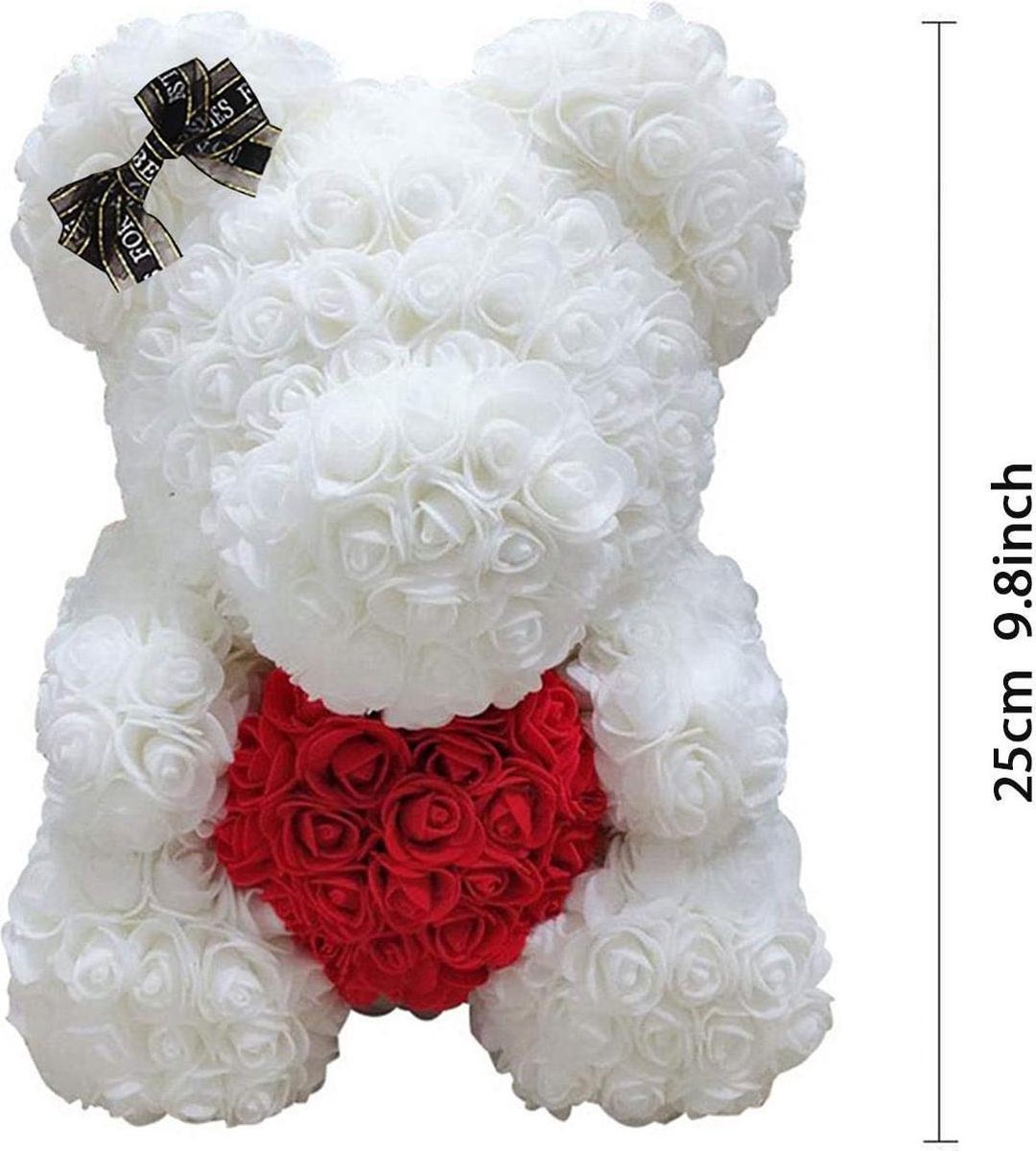 walixpro- Knuffels-  beer –  teddybeer -  Moederdag - Rozenbeer - Wit-Love teddy beer van rode kunst rozen - 25CM | Valentijnsdag | Valentijnscadeau | Inclusief Giftbox